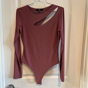 Lulu's Dusty Rose Asymmetrical Cutout Bodysuit